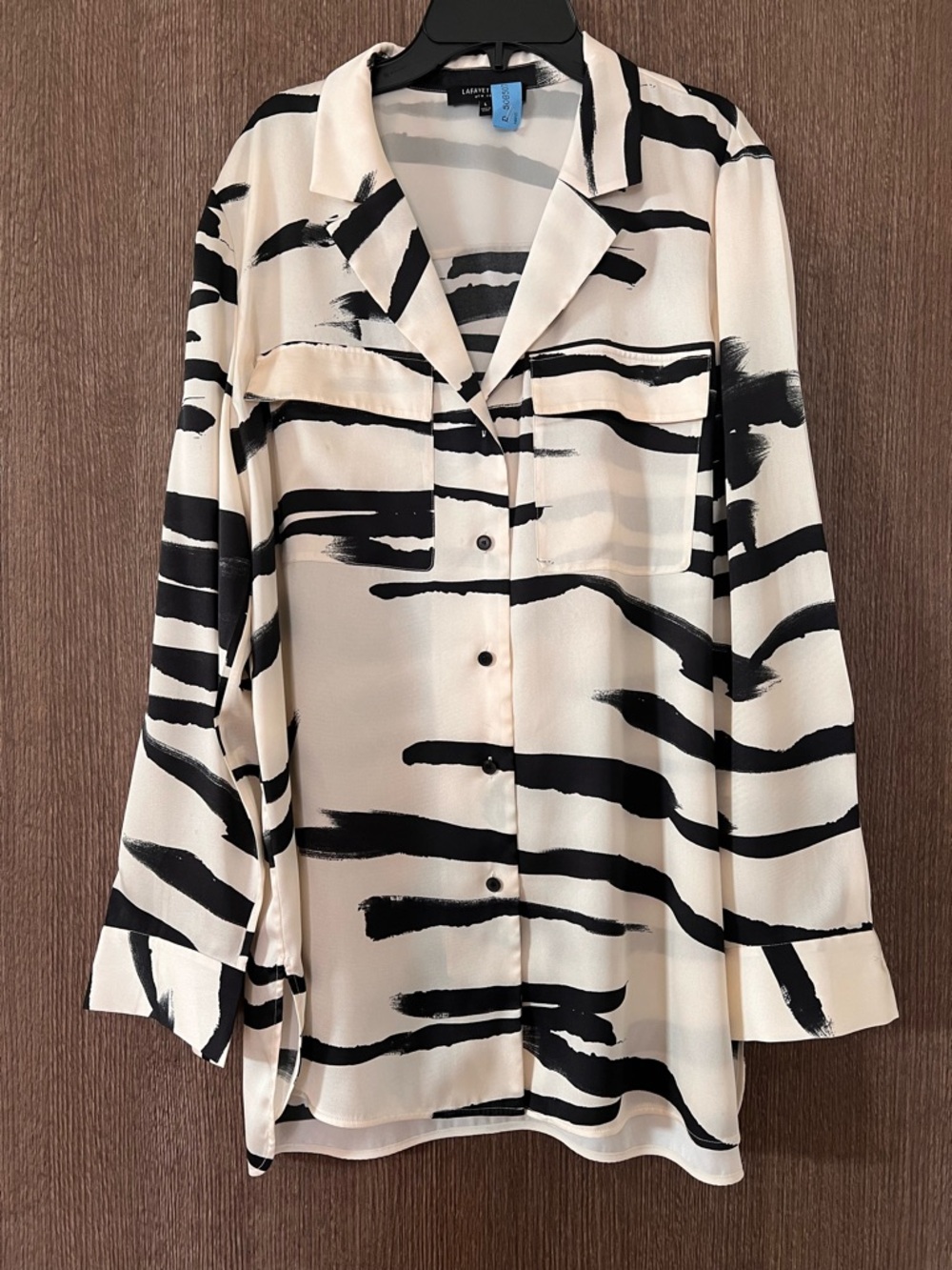 Lafayette 148 New York Black and Cream Abstract-Striped Button-Down Shirt